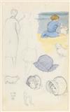 JOSEPH SOUTHALL Two watercolor and pencil studies.